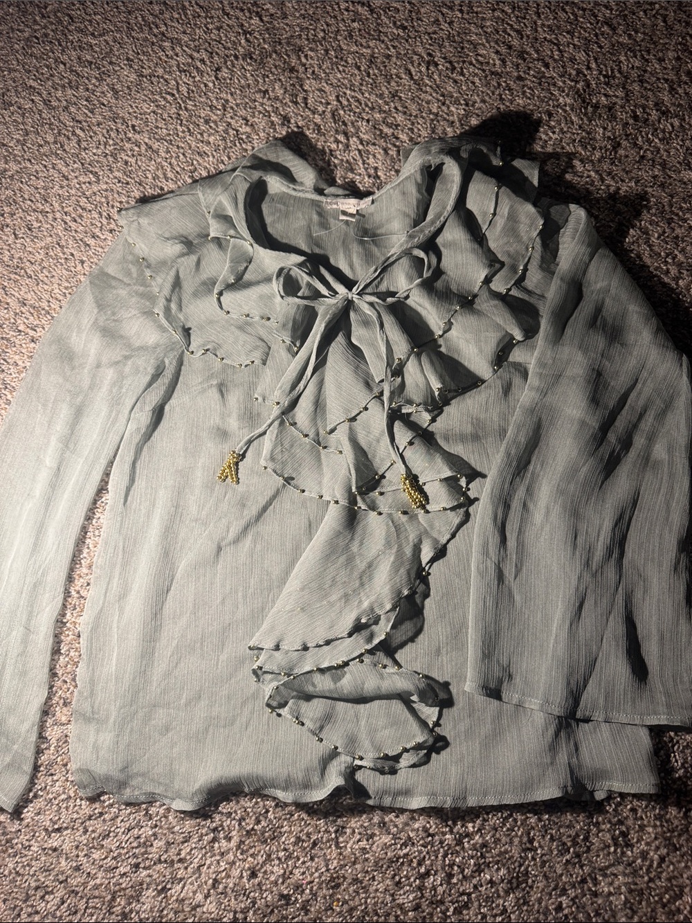 Cato Sage Green Ruffle Tie-Neck Blouse - Women
